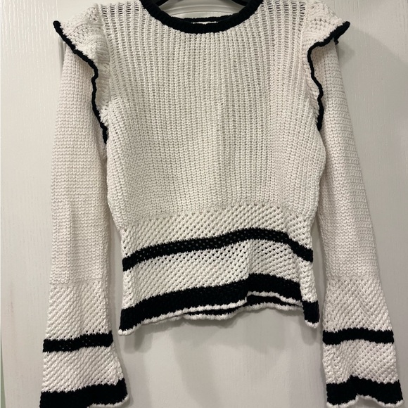 Fate Sweaters - Fate White Knit Top with Black Trim